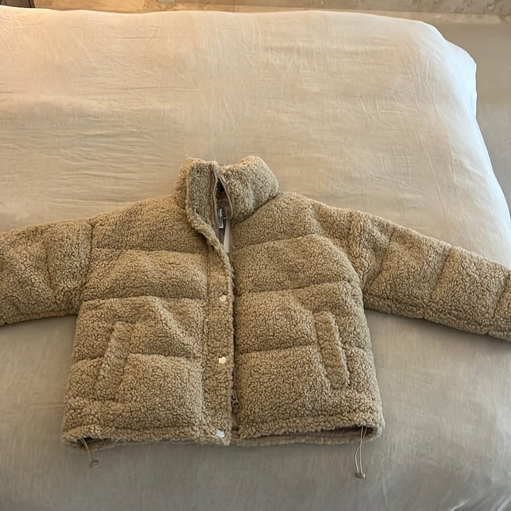 Top shop teddy winter jacket beige size 6